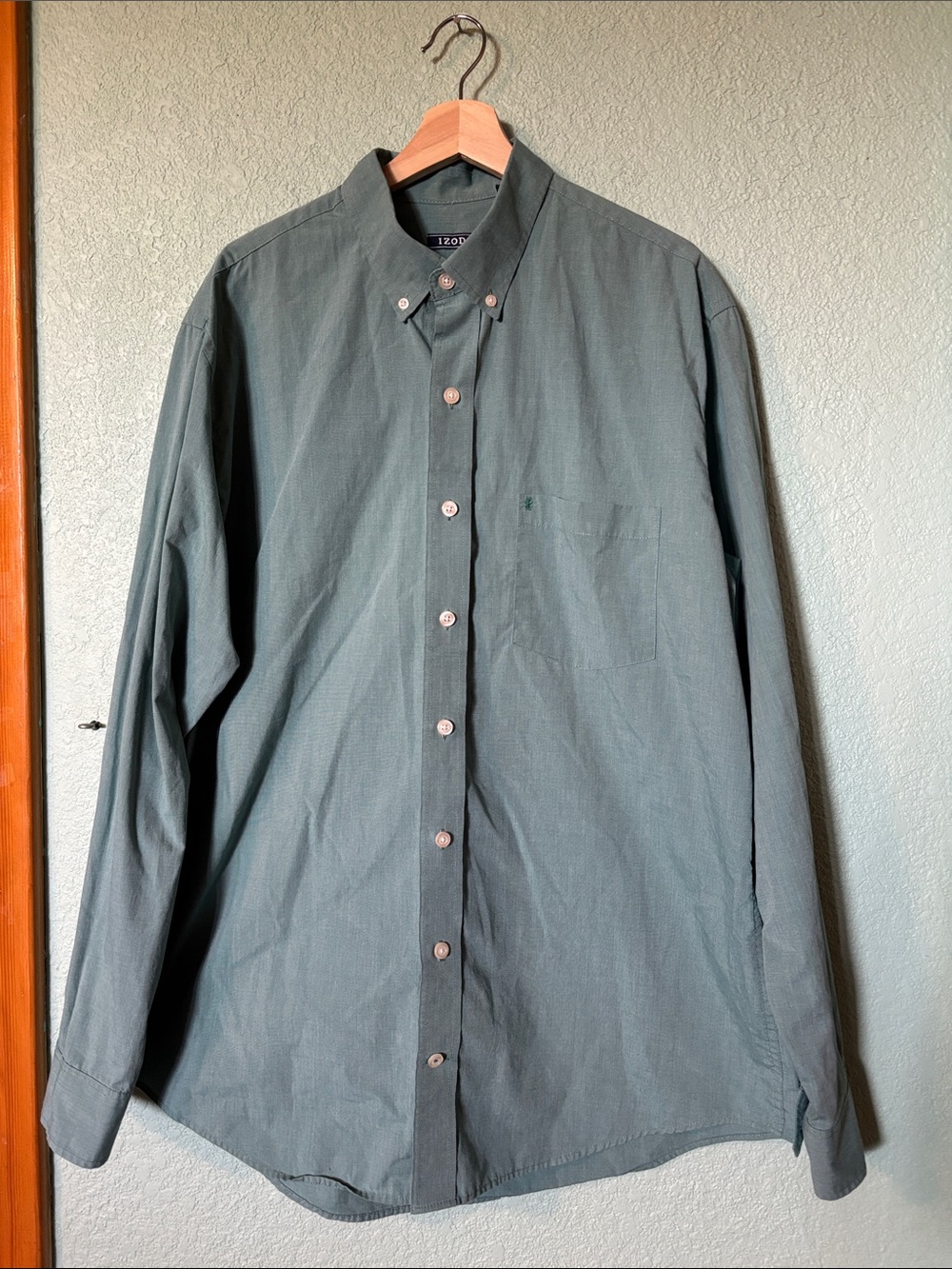 Izod Men's Slate Blue Green Button-Down Long Sleeve Shirt Size XLT Good
